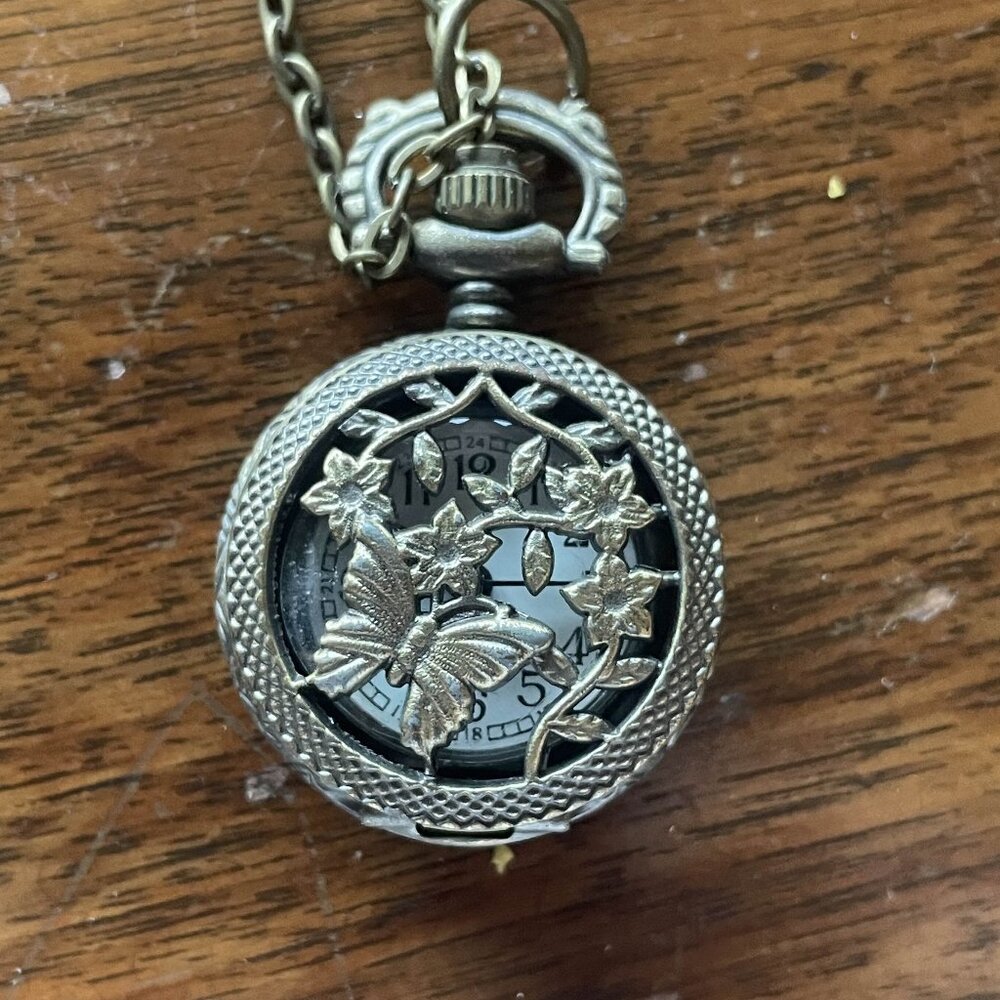 Bronze Carved Flower Antique Pocket Watch